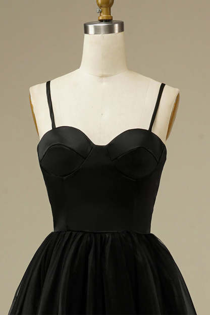 Simple Black Tulle Midi Dress in A-line Style