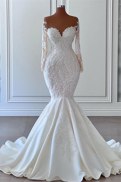 Sweetheart Mermaid Long Sleeves Wedding Dress with Applique