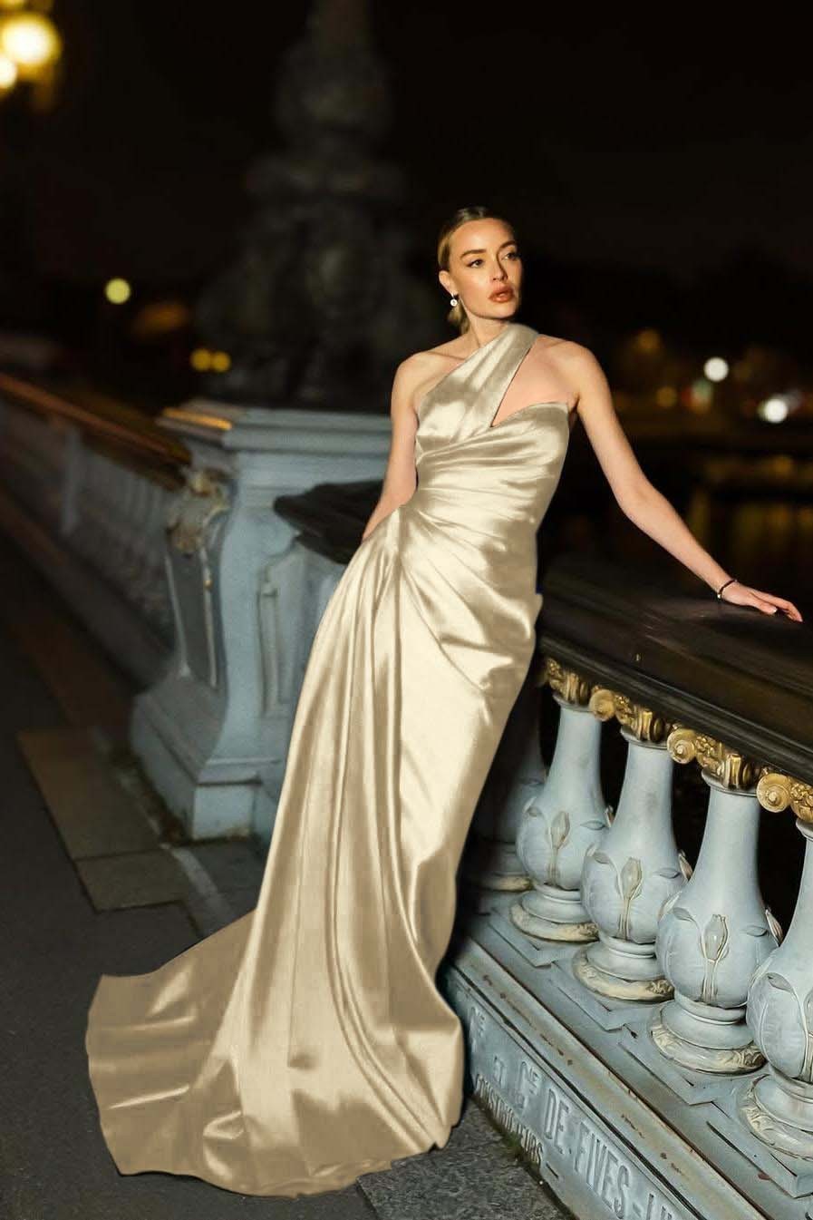 One Shoulder Sleeveless Mermaid Long Formal Dress With Ruffles Pleated
