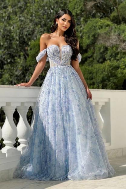 Off the Shoulder Strapless Sleeveless A Line Long Formal Dress With Beading