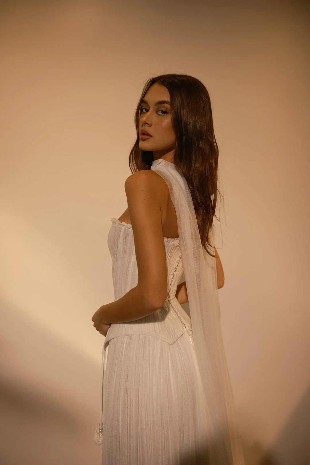 Chiffon Strapless Sleeveless Long Formal Dress With Belt Ruffles