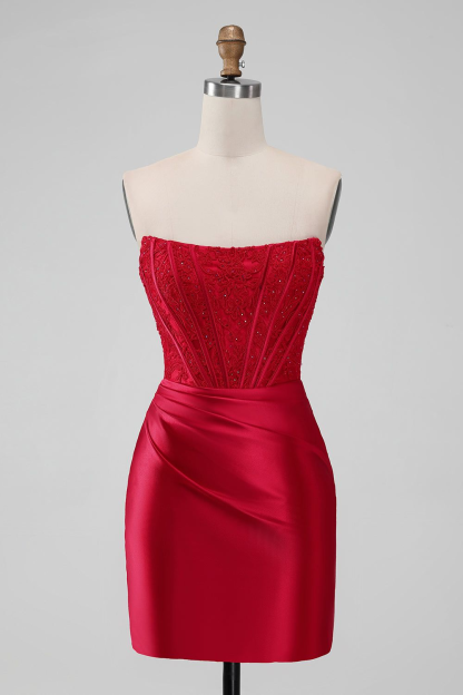 Charming Red Embroidery Strapless Short Mini cocktail Dress