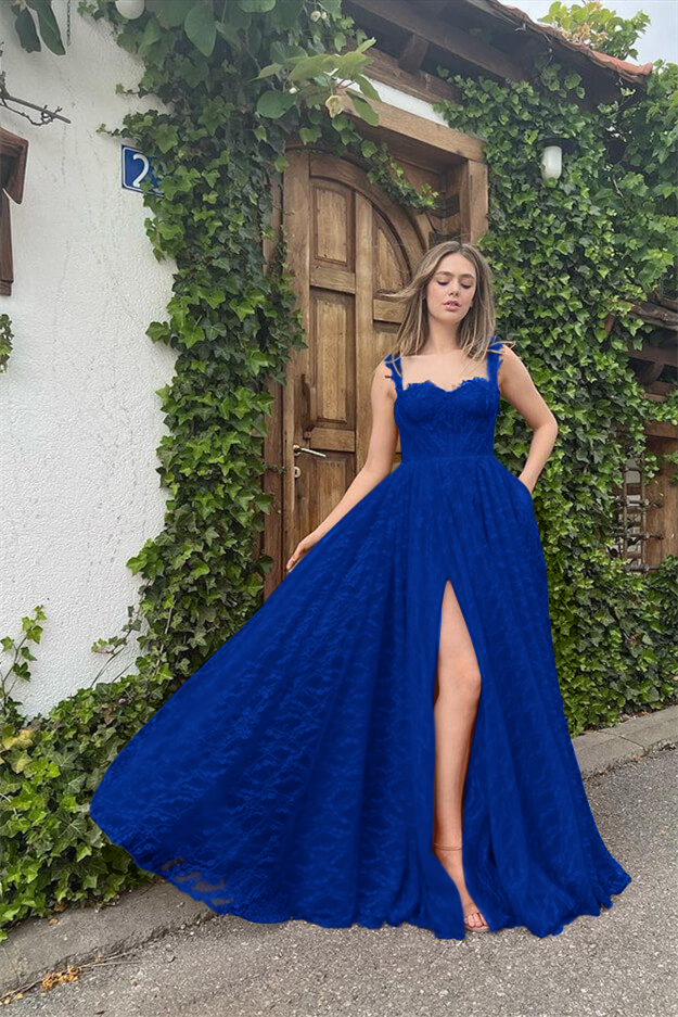 Straps Sleeveless Sweetheart Long Formal Dress With High Split