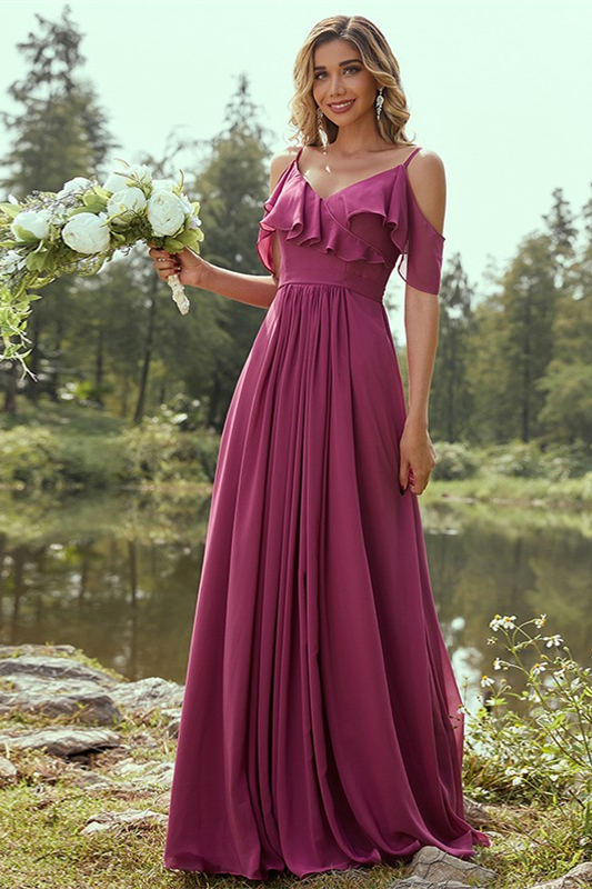 Chiffon Orchid Bridesmaid Dress Ruffles