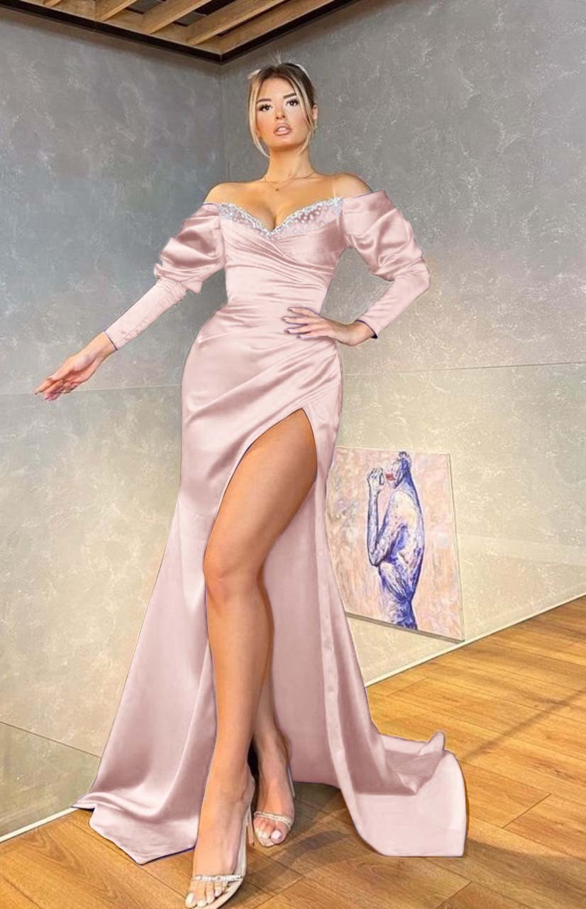 Long Sleeves Royal Blue Mermaid Evening Dress