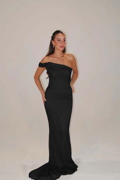 Sequins One Shoulder Sleeveless Long Mermaid Formal Dress With Pleated