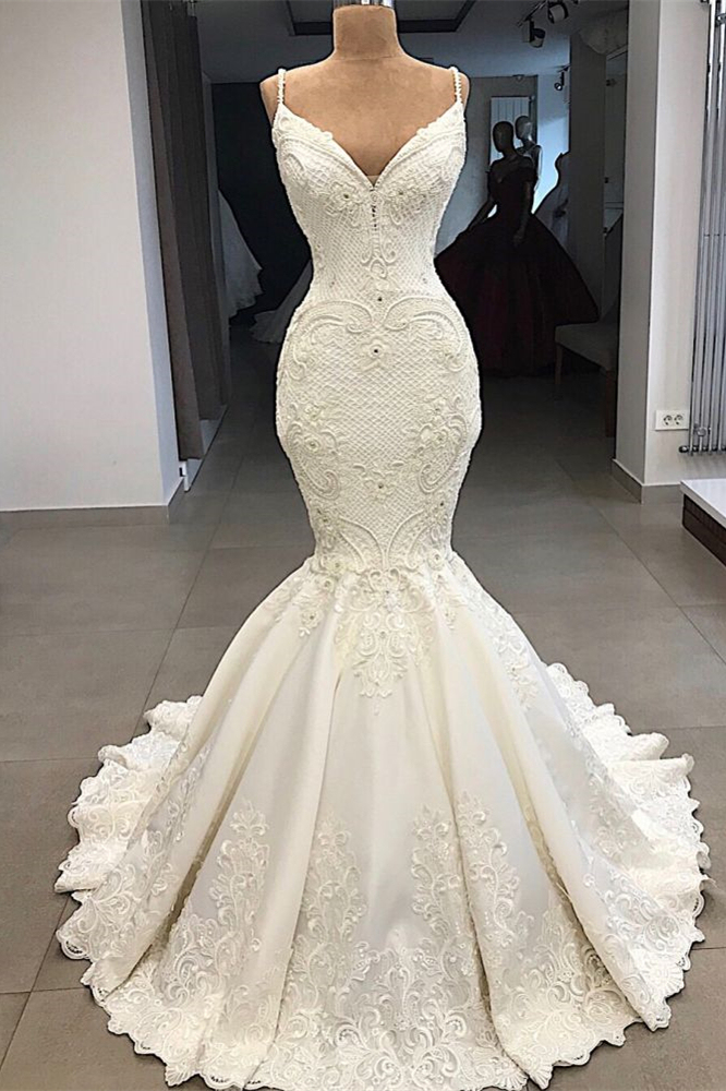 Detachable Skirt Mermaid Spaghetti-Strap Wedding Dress Applique with Ruffles