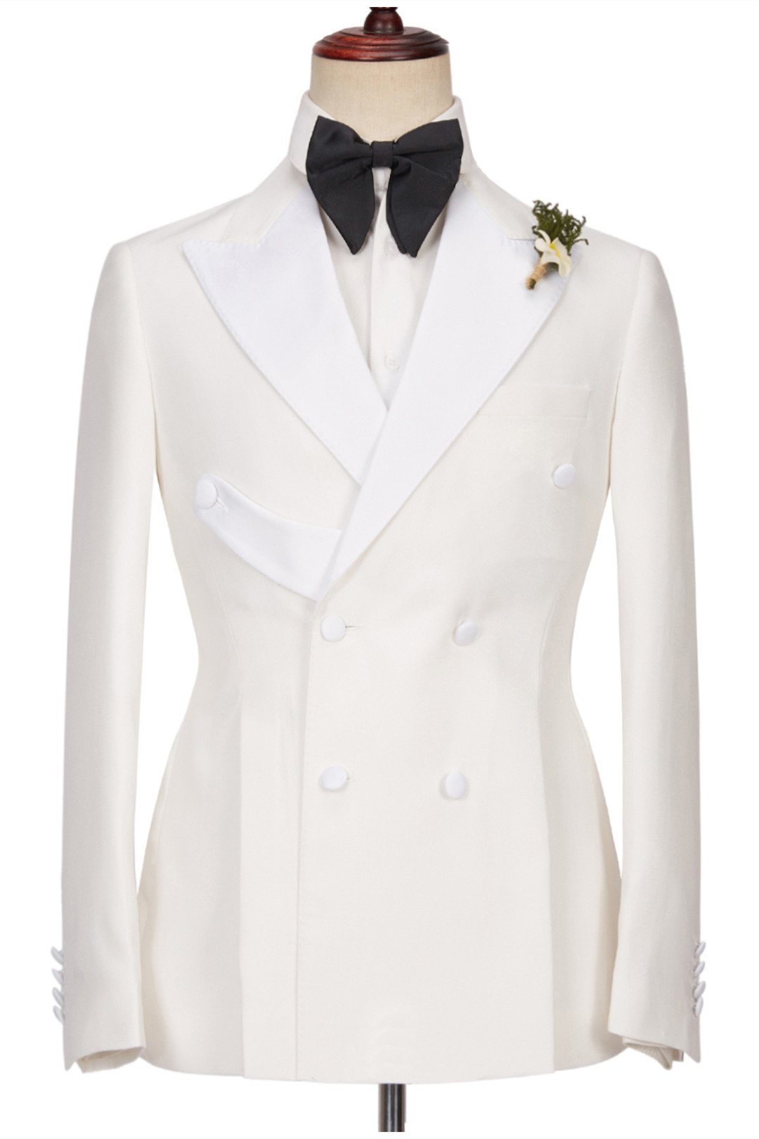 Chic White Two-Piece Double-Breasted Peaked Lapel Wedding Suits