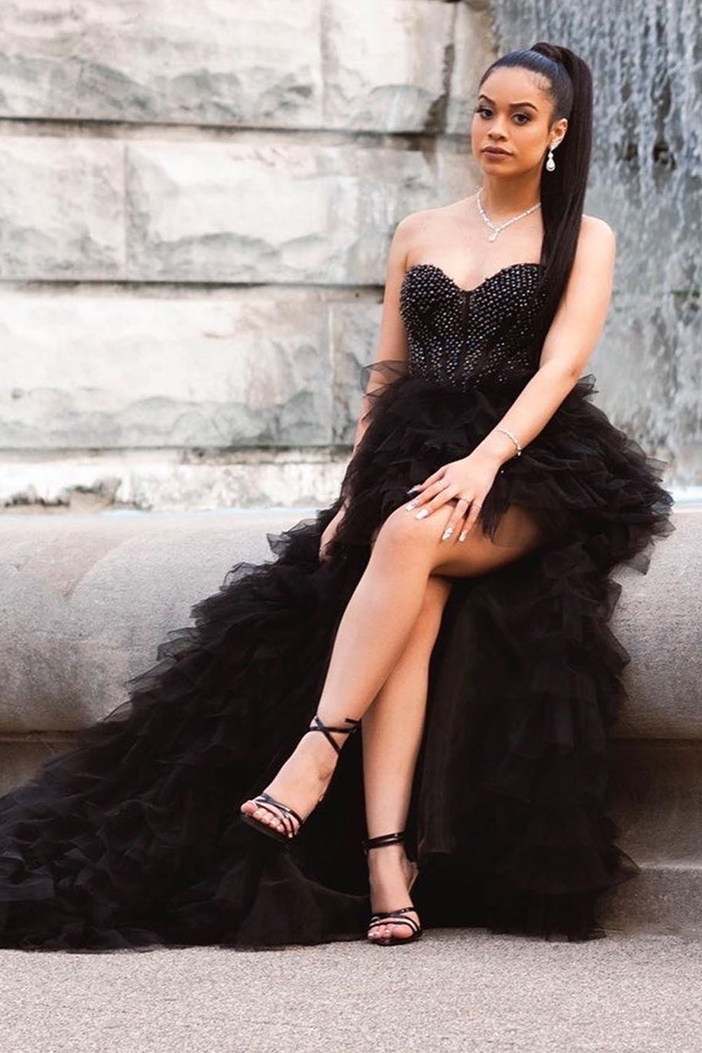 High-Low Prom Dress in Red Tulle