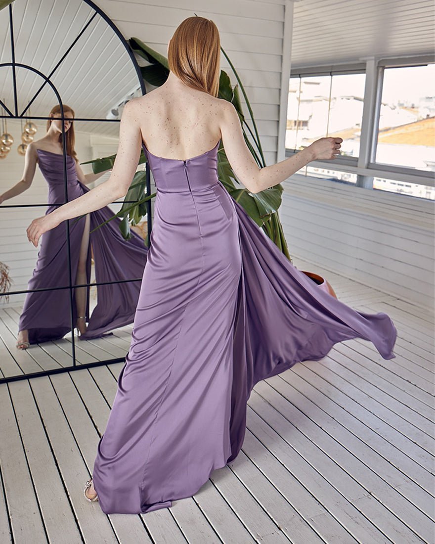 Fashionable Satin Maxi Strapless Wedding Guest or Prom Dress