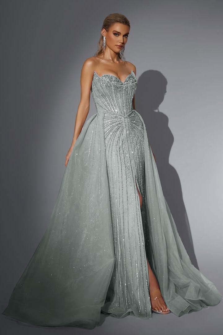 Strapless Sleeveless Long Mermaid Formal Dress With Split Sequins