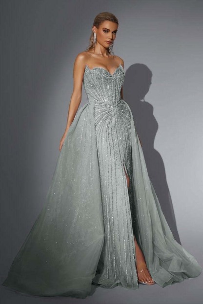 Strapless Sleeveless Long Mermaid Formal Dress With Split Sequins