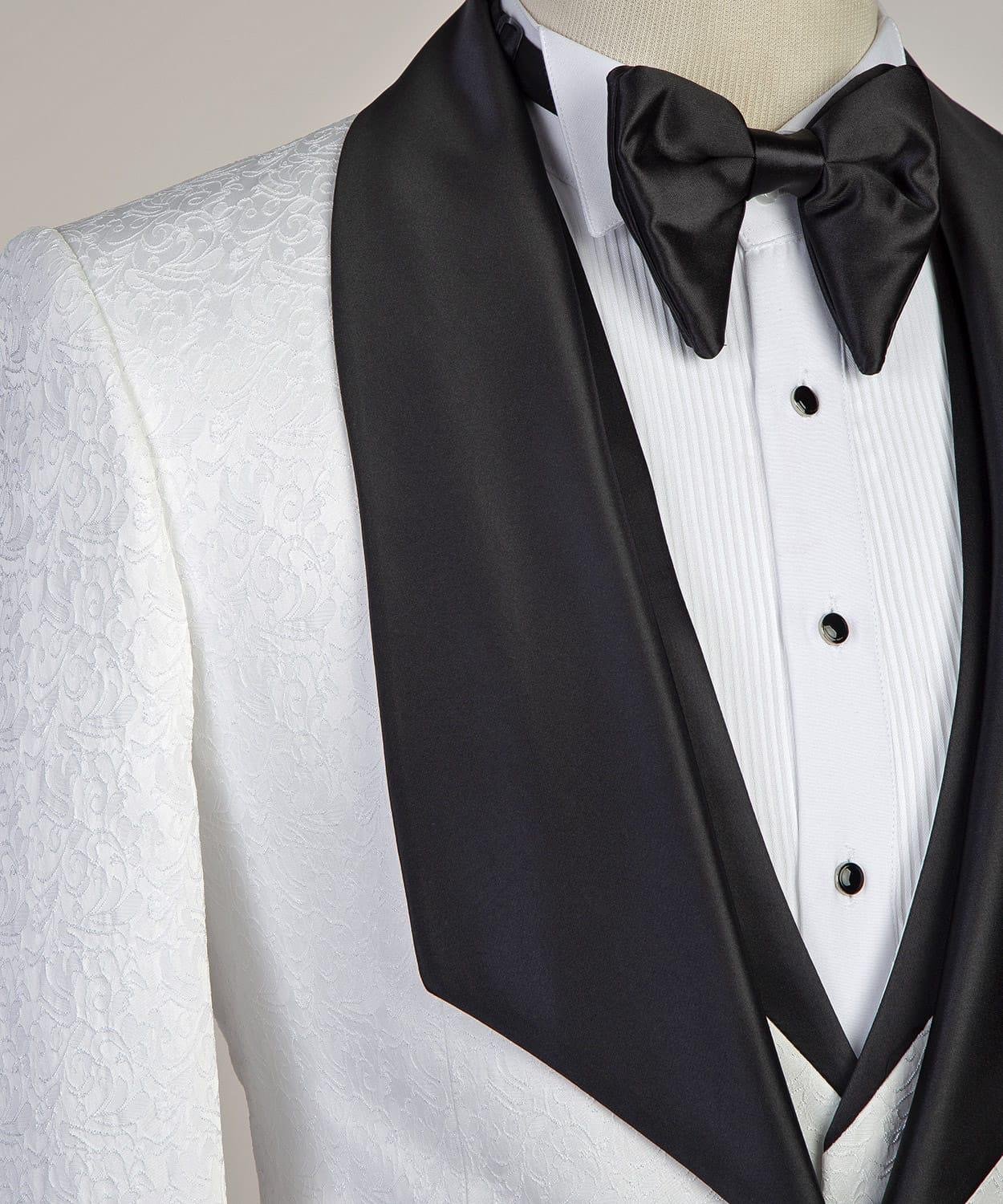 Black Shawl Lapel Wedding Groom Suits with White Three-Piece Jacquard