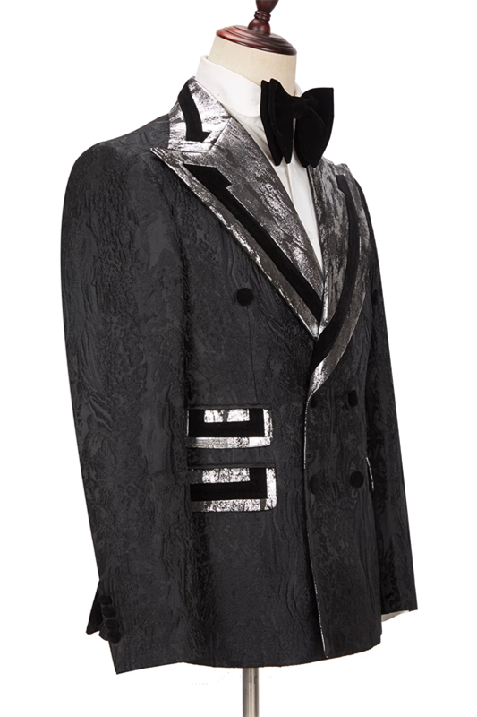 Stylish Black David Best Wedding Suits for Groom Double-Breasted with Peaked Lapel