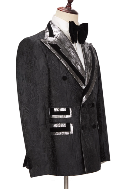 Stylish Black David Best Wedding Suits for Groom Double-Breasted with Peaked Lapel