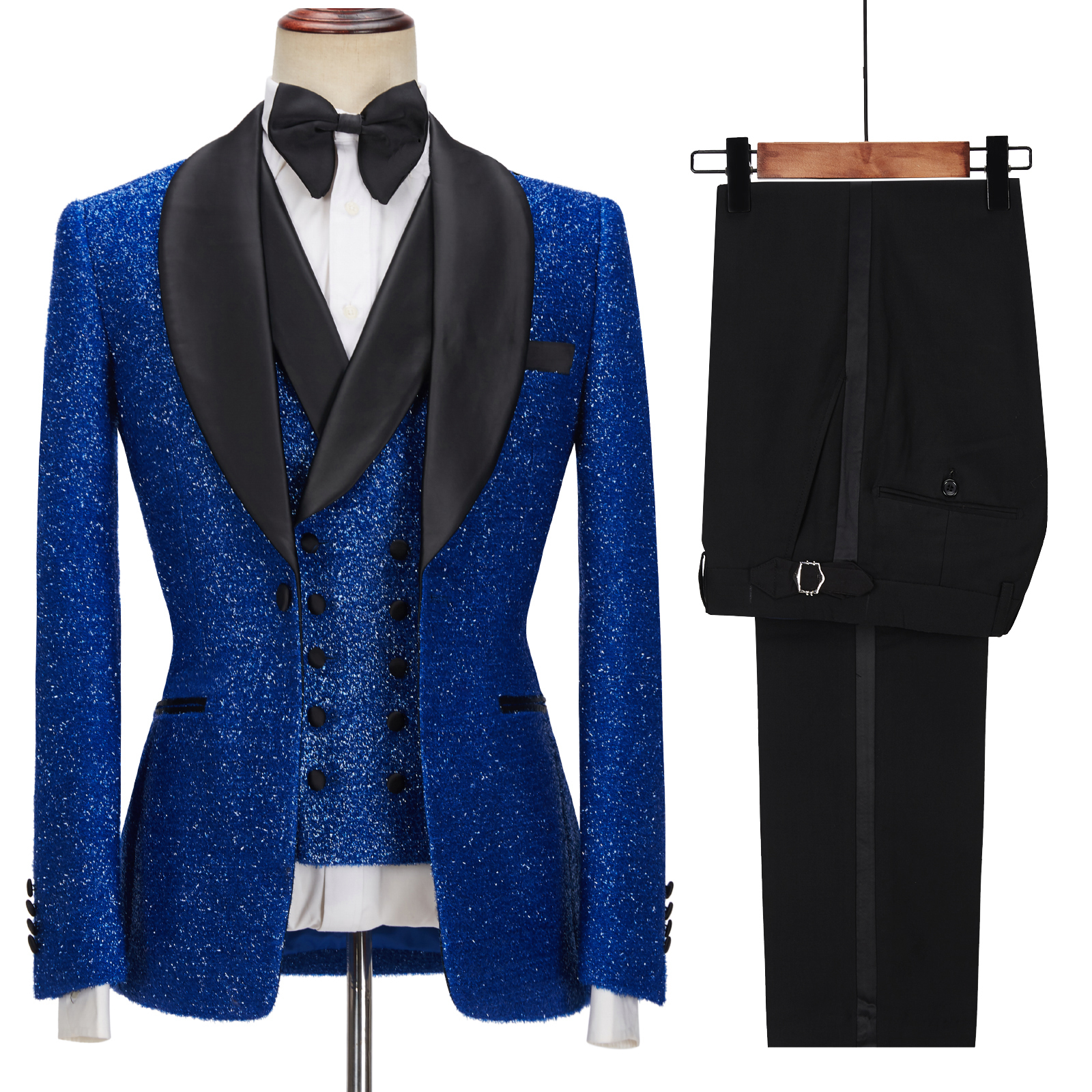 Fashion Royal Blue Sparkle One-Button Three-Piece Prom Attire for Guys
