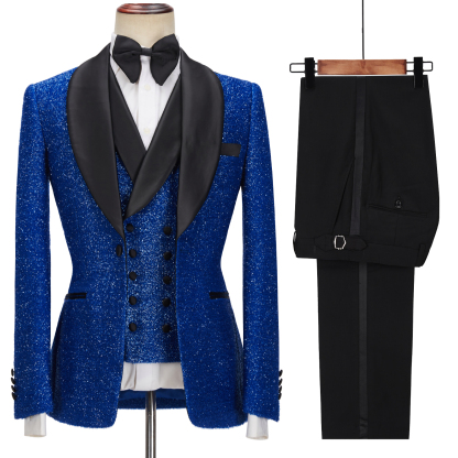 Fashion Royal Blue Sparkle One-Button Three-Piece Prom Attire for Guys