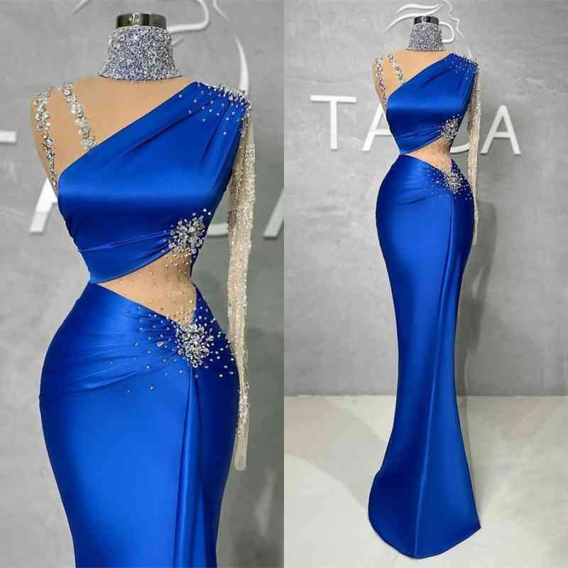 Royal Blue One Shoulder With Sequins Evening Dress