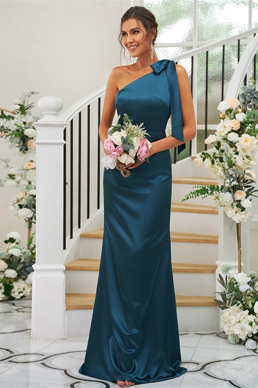 One-Shoulder Mermaid Ink Blue Bridesmaid Dress