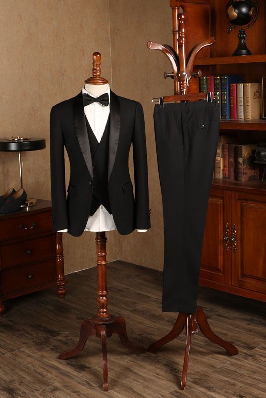 Baldwin All Black Custom Three-Piece Wedding Suit for Grooms