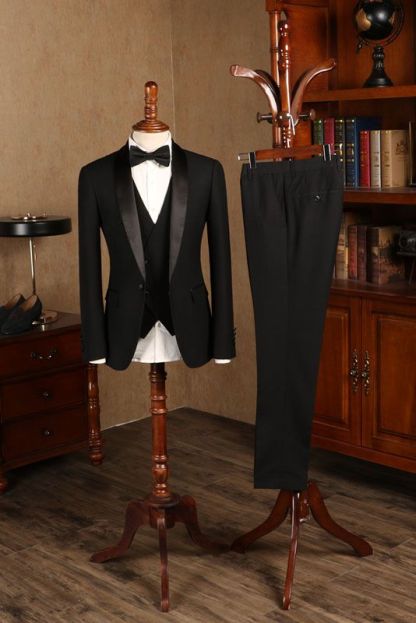 Baldwin All Black Custom Three-Piece Wedding Suit for Grooms