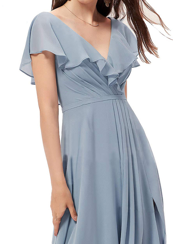Chiffon Ruffles Bridesmaid Dress with Split