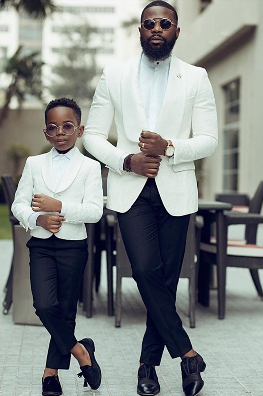 Slim Fit Chic Abraham White Jacquard Shawl Lapel Wedding Men's Suits