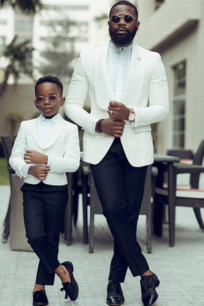 Slim Fit Chic Abraham White Jacquard Shawl Lapel Wedding Men's Suits