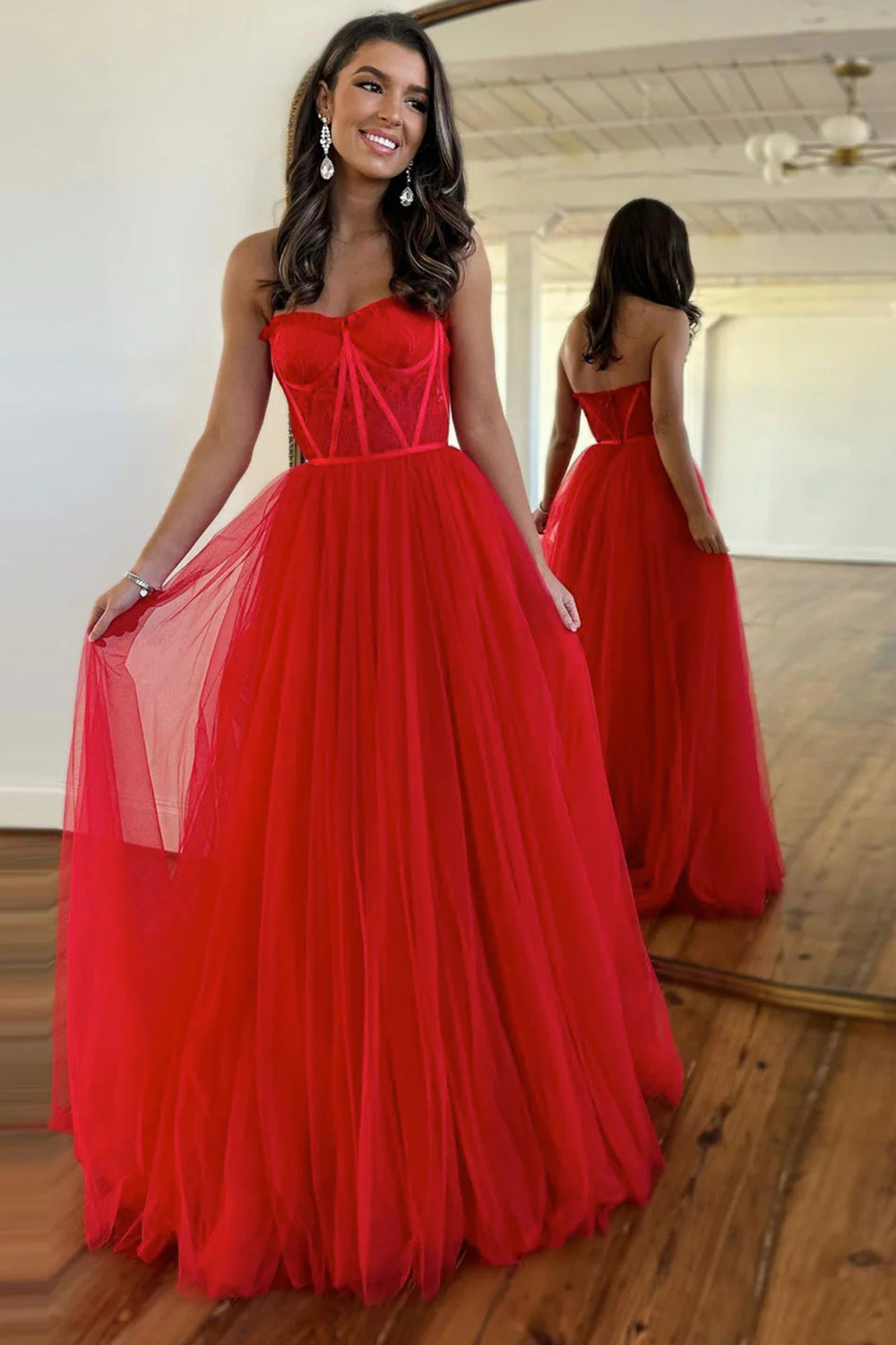 Black Sweetheart A-Line Prom Dress with Front Split Corset