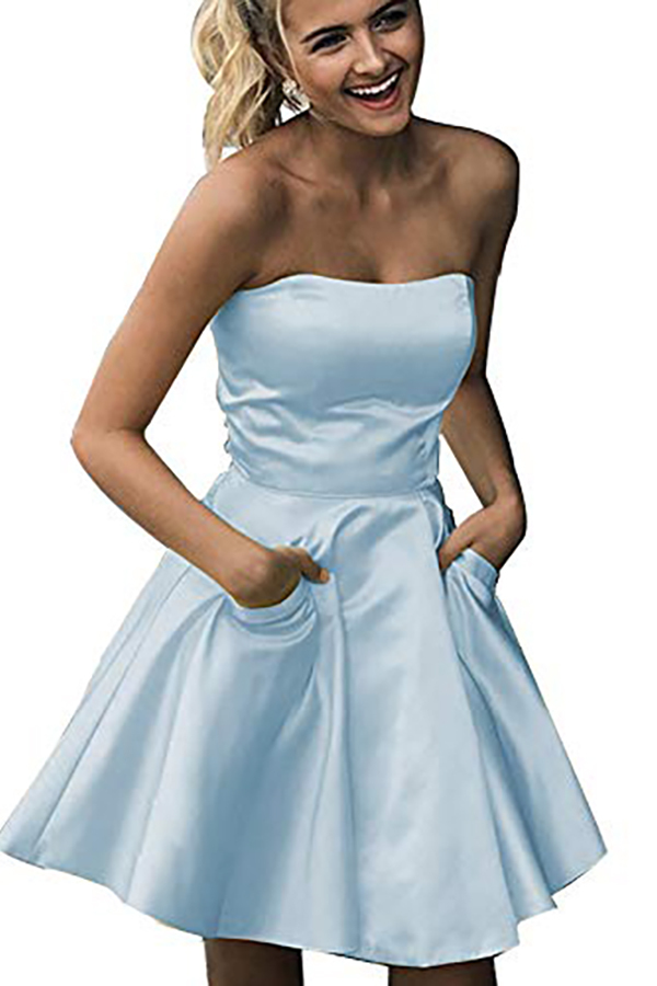 Strapless Short Bridesmaid Dress with Pockets