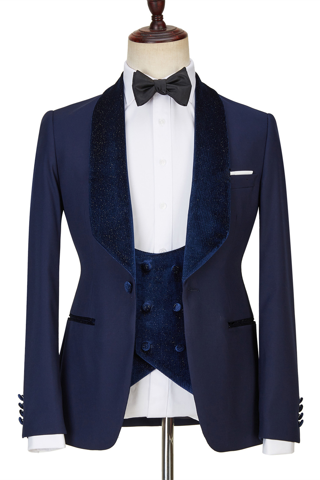Latest Design Navy Blue Best Fitted Dylan Three-Piece Sparkle Men's Suits