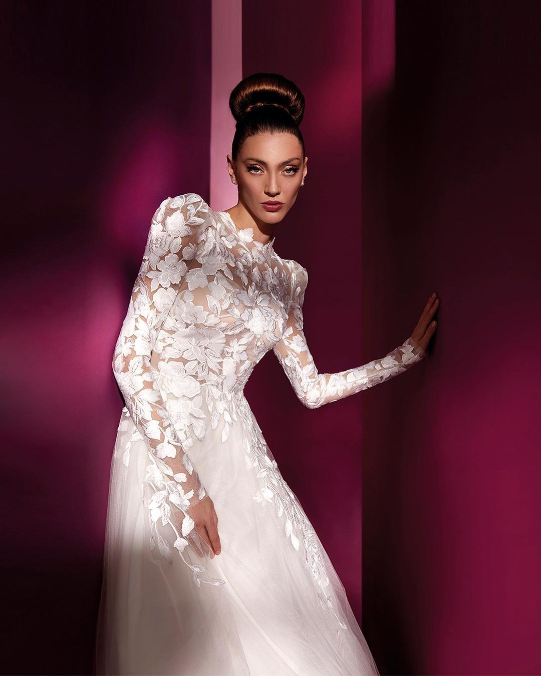 Gorgeous Floor-Length Long A-Line High Neck Wedding Dress with Appliques