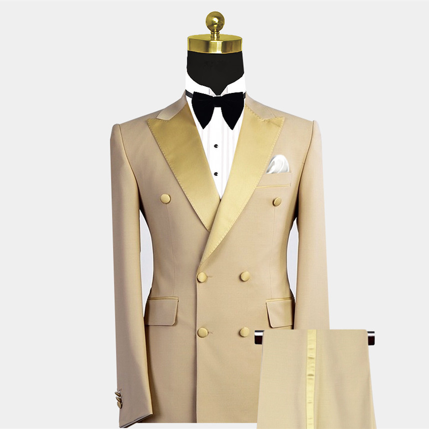 Reed Gold Peaked Lapel Double-Breasted Bespoke Men's Suit for Prom