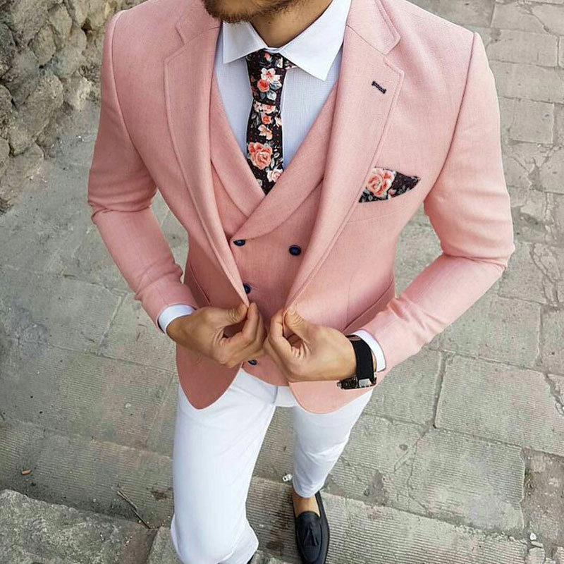 Fabulous Pink Best Three-Piece Prom Suits for Man with Notched Lapel