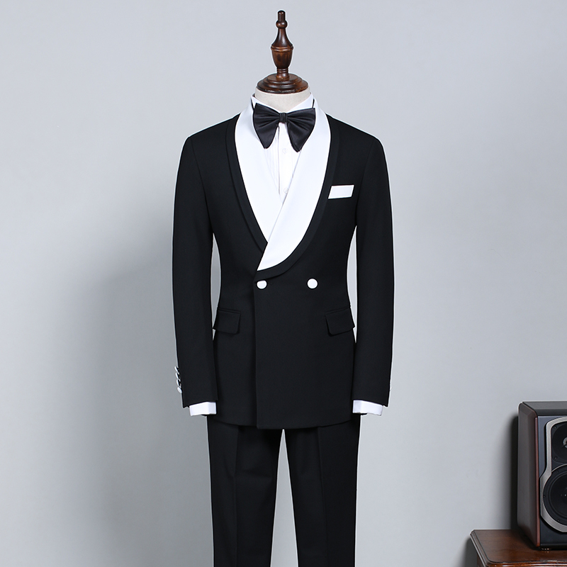 Clement Slim Fit New Black and White Bespoke Wedding Suit for Grooms