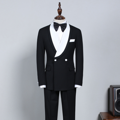 Clement Slim Fit New Black and White Bespoke Wedding Suit for Grooms