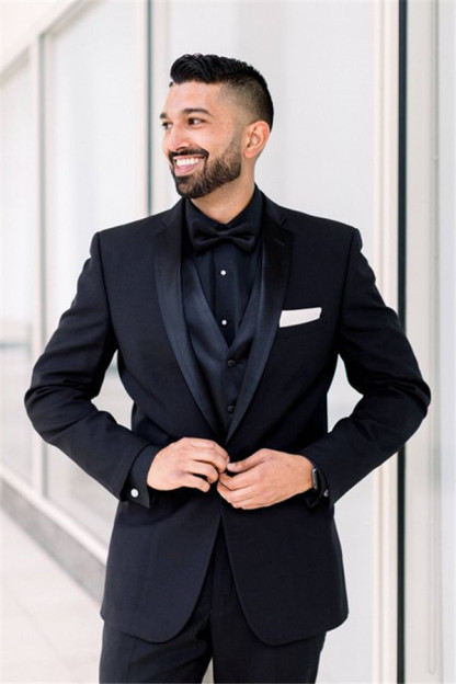 Formal Best One-Button Black Shawl Lapel Men's Suits for Wedding Groomsmen Suits
