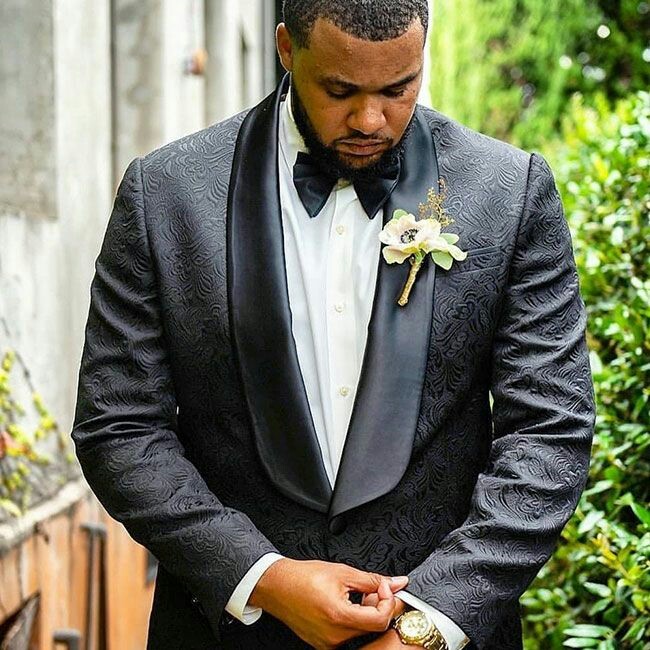 Luxury Black Shawl Lapel Jacquard Wedding Suit for Men
