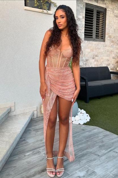 Spaghetti Strap Sleeveless Sweetheart Pleated Long Formal Dress With Split