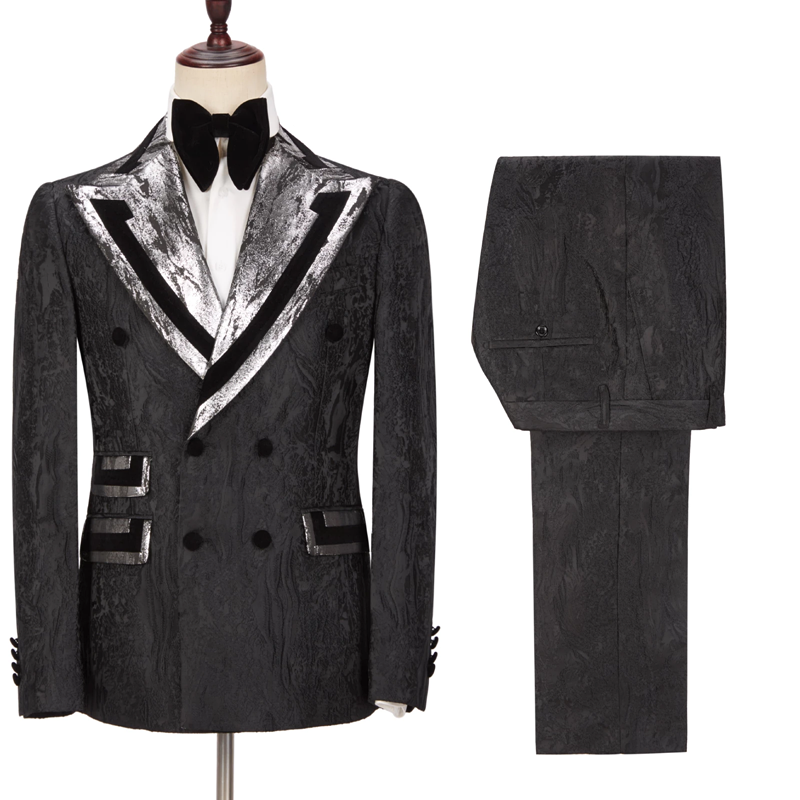 Stylish Black David Best Wedding Suits for Groom Double-Breasted with Peaked Lapel