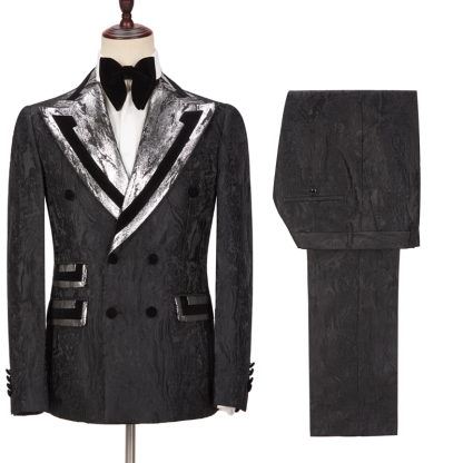 Stylish Black David Best Wedding Suits for Groom Double-Breasted with Peaked Lapel