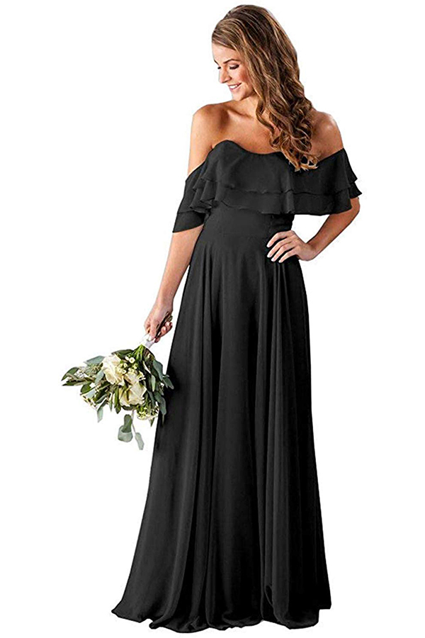 Ruffle Off-the-Shoulder Bridesmaid Dress