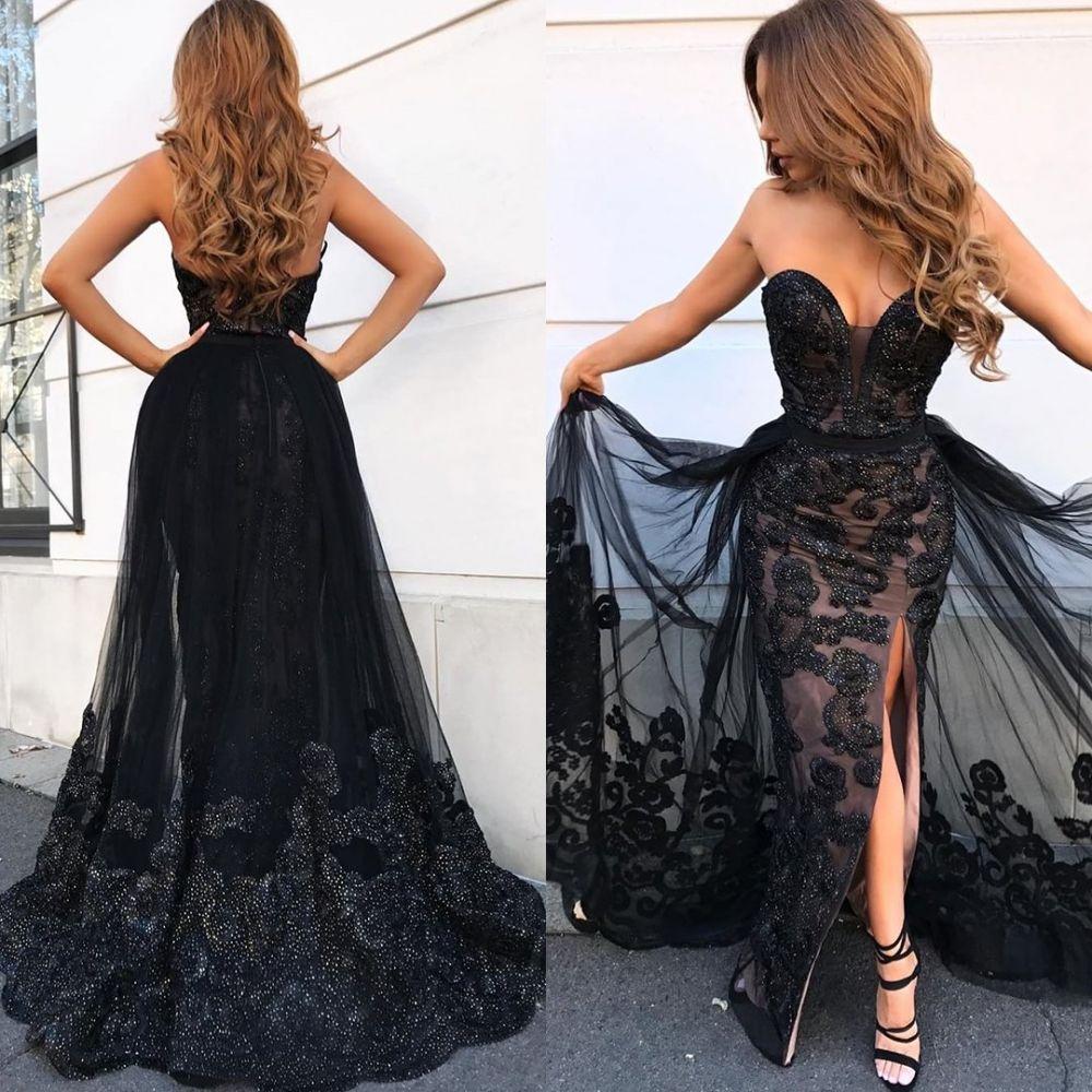 Sweetheart Long Lace Evening Dress Split With Ruffles