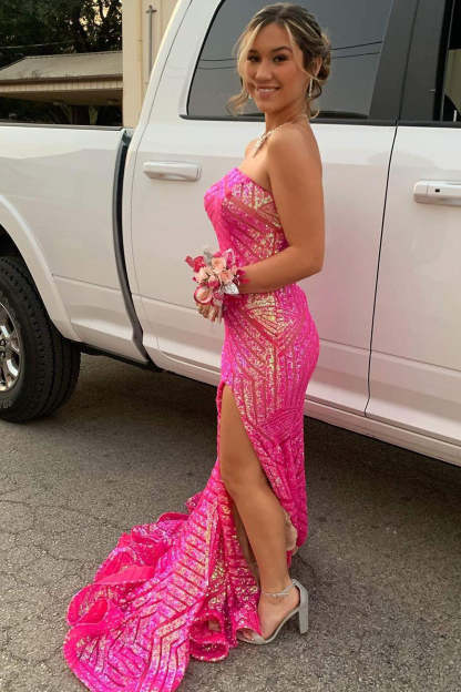 Long Strapless Prom Dress with Sky Blue Sequins