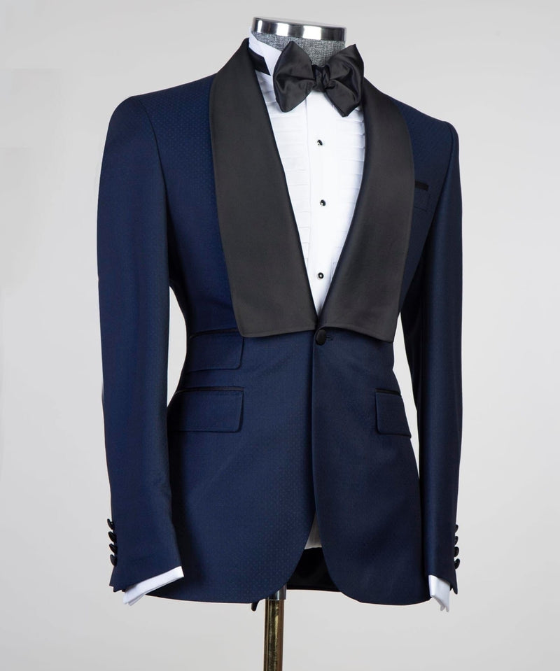 Craig Stylish Navy Blue Shawl Lapel Men's Suits with Three-Piece
