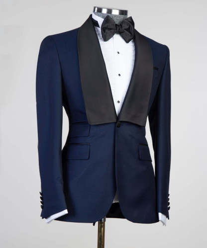 Craig Stylish Navy Blue Shawl Lapel Men's Suits with Three-Piece
