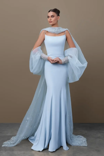Spaghetti Strap Sleeveless Long Mermaid Formal Dress With Sequins