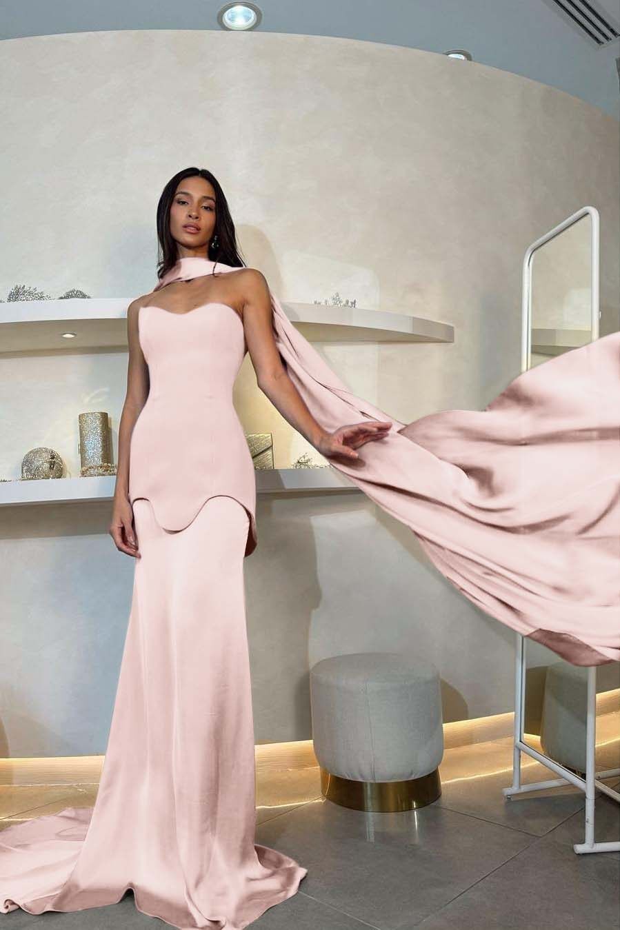 Halter Strapless Sleeveless Long Mermaid Formal Dress With Pleated