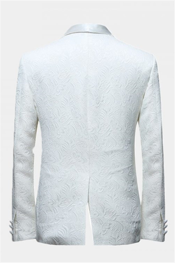 Elegant Two-Piece Shawl Lapel White Jacquard Wedding Groom Suits