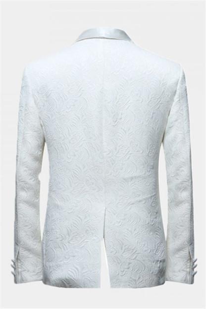 Elegant Two-Piece Shawl Lapel White Jacquard Wedding Groom Suits